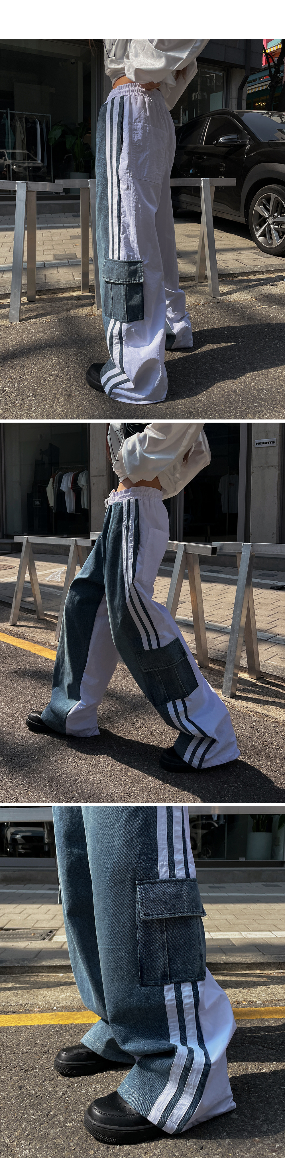人気大割引 サイドラインバイカラーワイドデニムパンツ | レディース パンツ