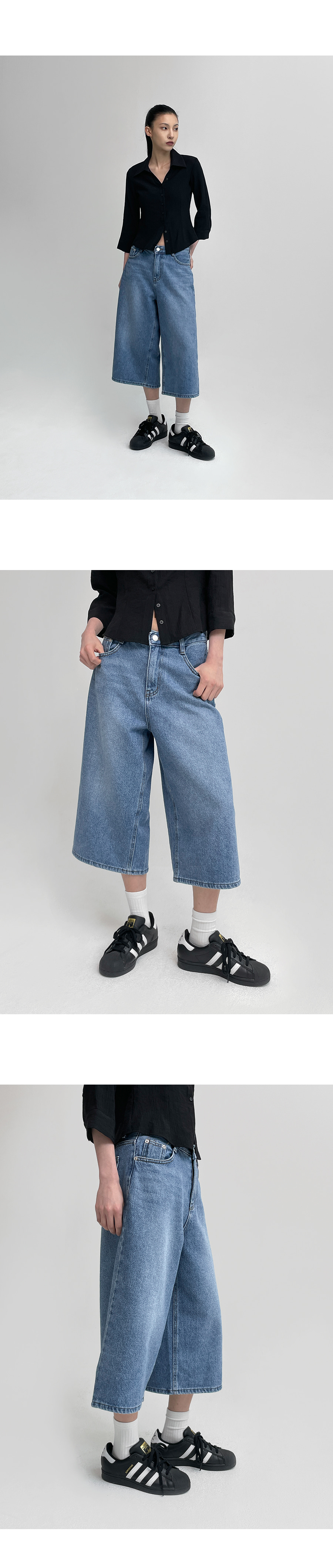 コットン8分丈ワイドデニムパンツ | レディースファッション通販