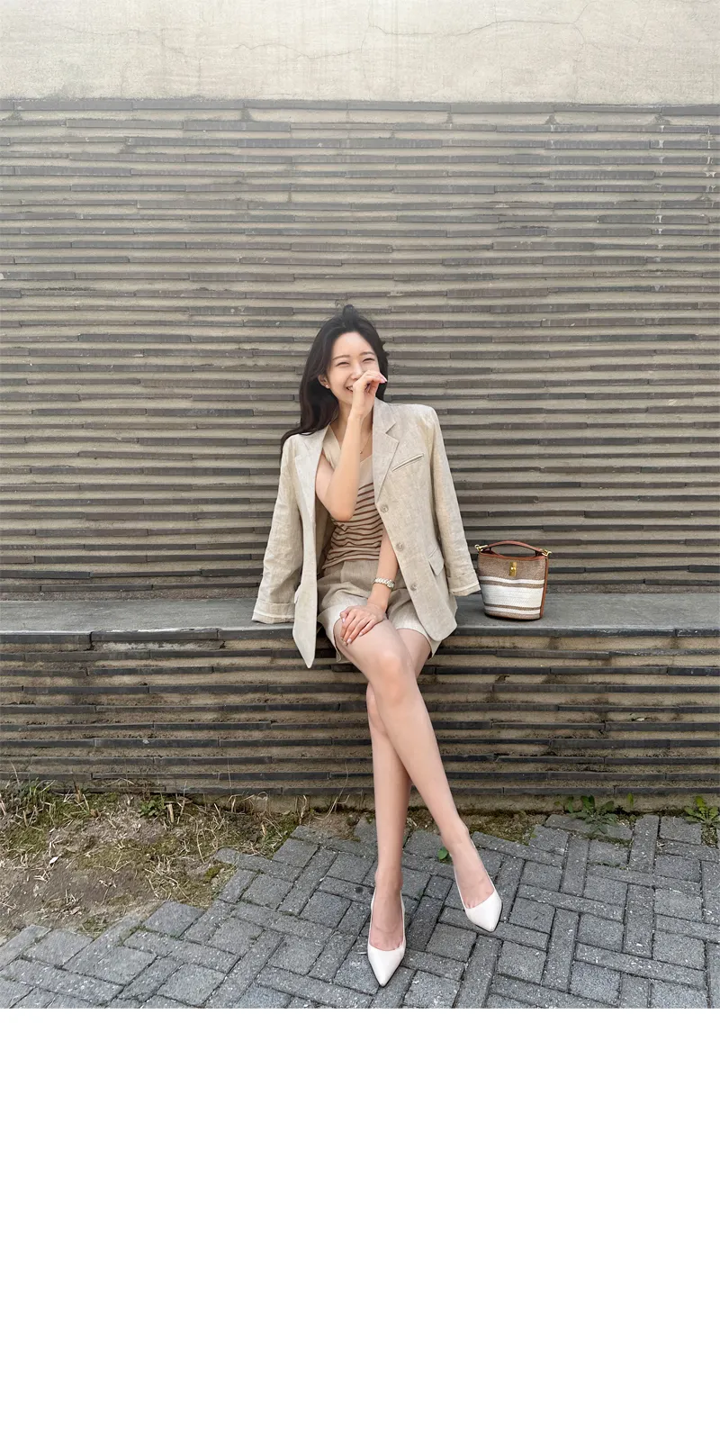 AMAIL☆セットアップ ロングジャケット ショートパンツ リネン 麻