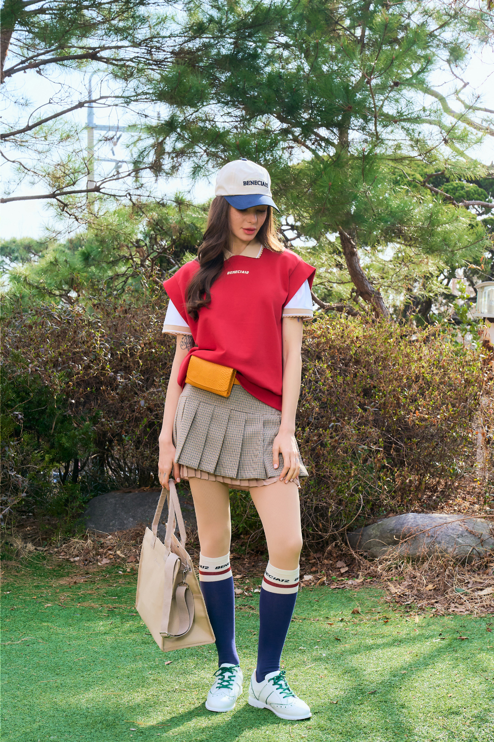 チェックプリーツキュロットパンツ(ベージュ) | レディース