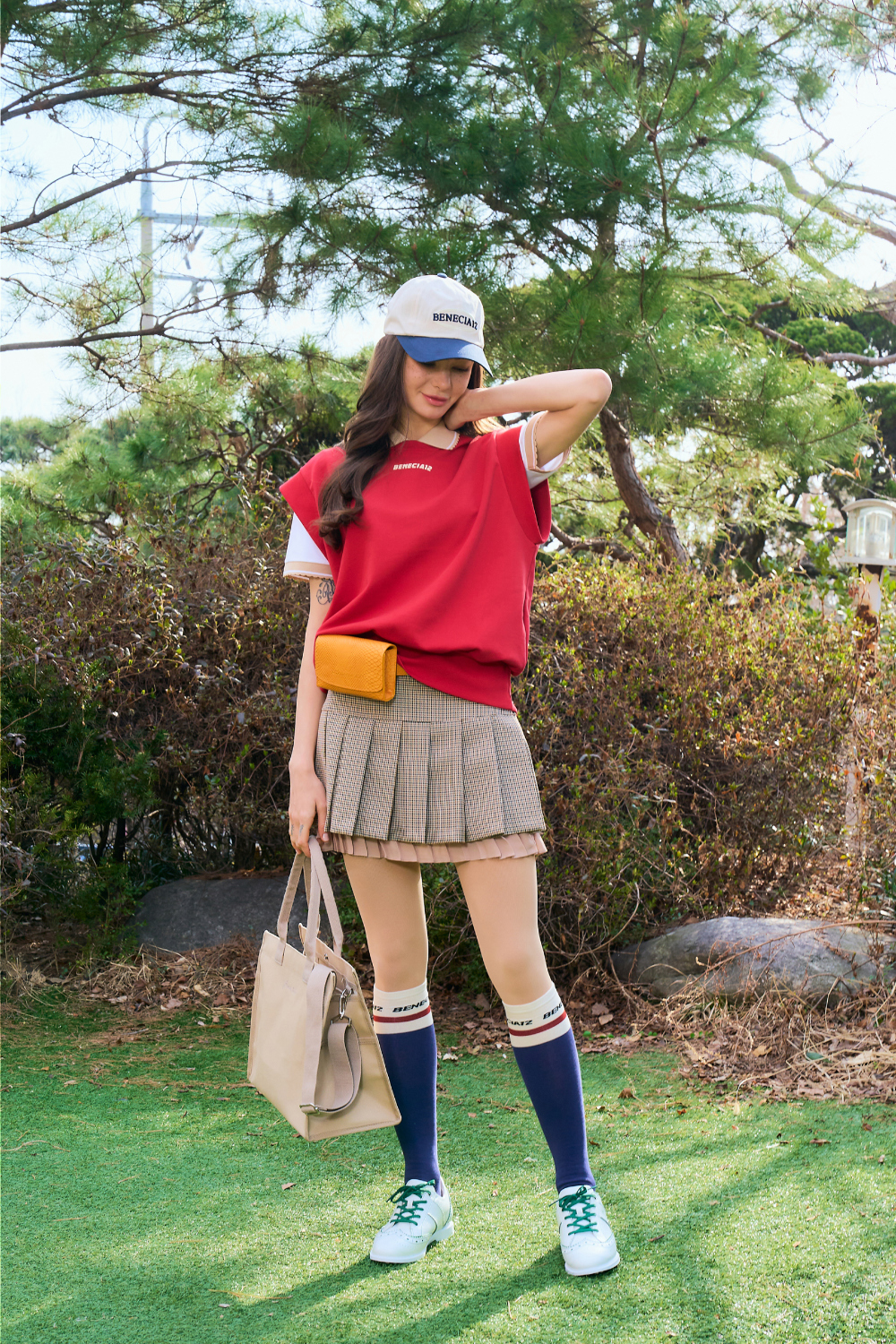 チェックプリーツキュロットパンツ(ベージュ) | レディース