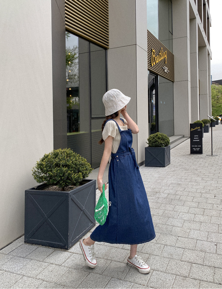 ストラップ付デニムサロペットワンピース | レディースファッション