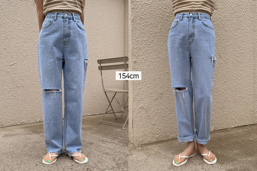 155cmカットダメージデニムパンツ | レディースファッション通販 - DHOLIC