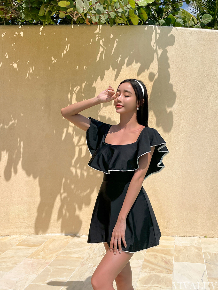 フリルストラップオフショルワンピース水着 | レディースファッション