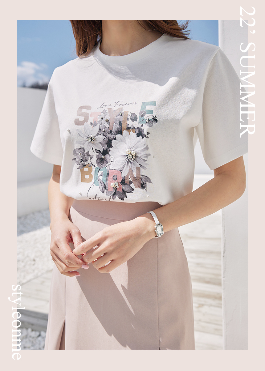 フラワーモチーフ半袖Tシャツ・p534357