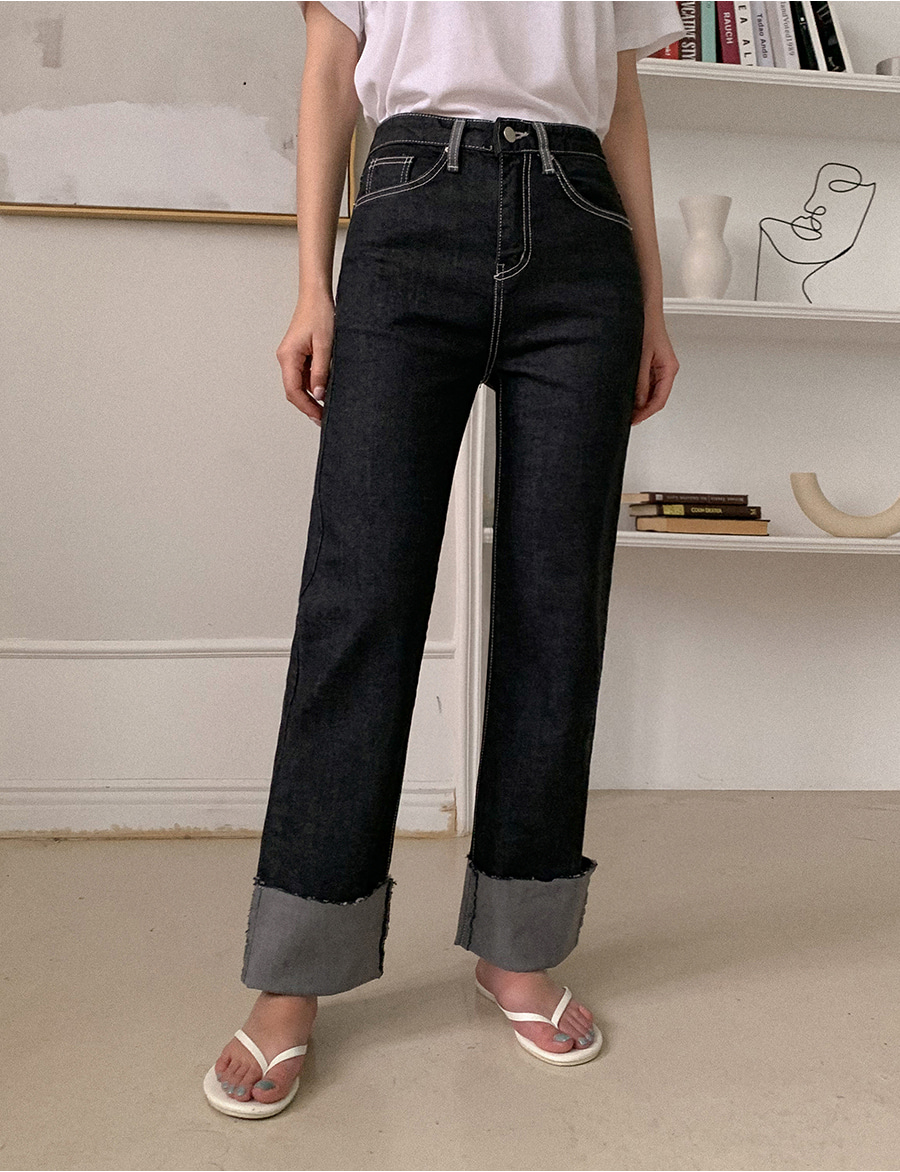 ステッチロールアップデニムパンツ | レディースファッション