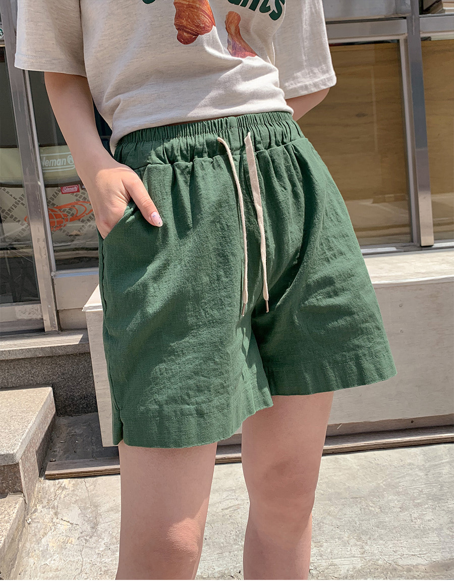 ドロストリネン混サマーショートパンツ | レディースファッション通販