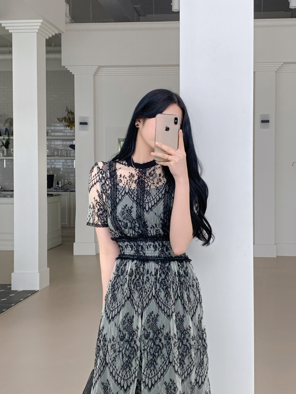 see thru lace one-piece シースルー レース ワンピース 配色シースルーレースワンピース | レディースファッション通販