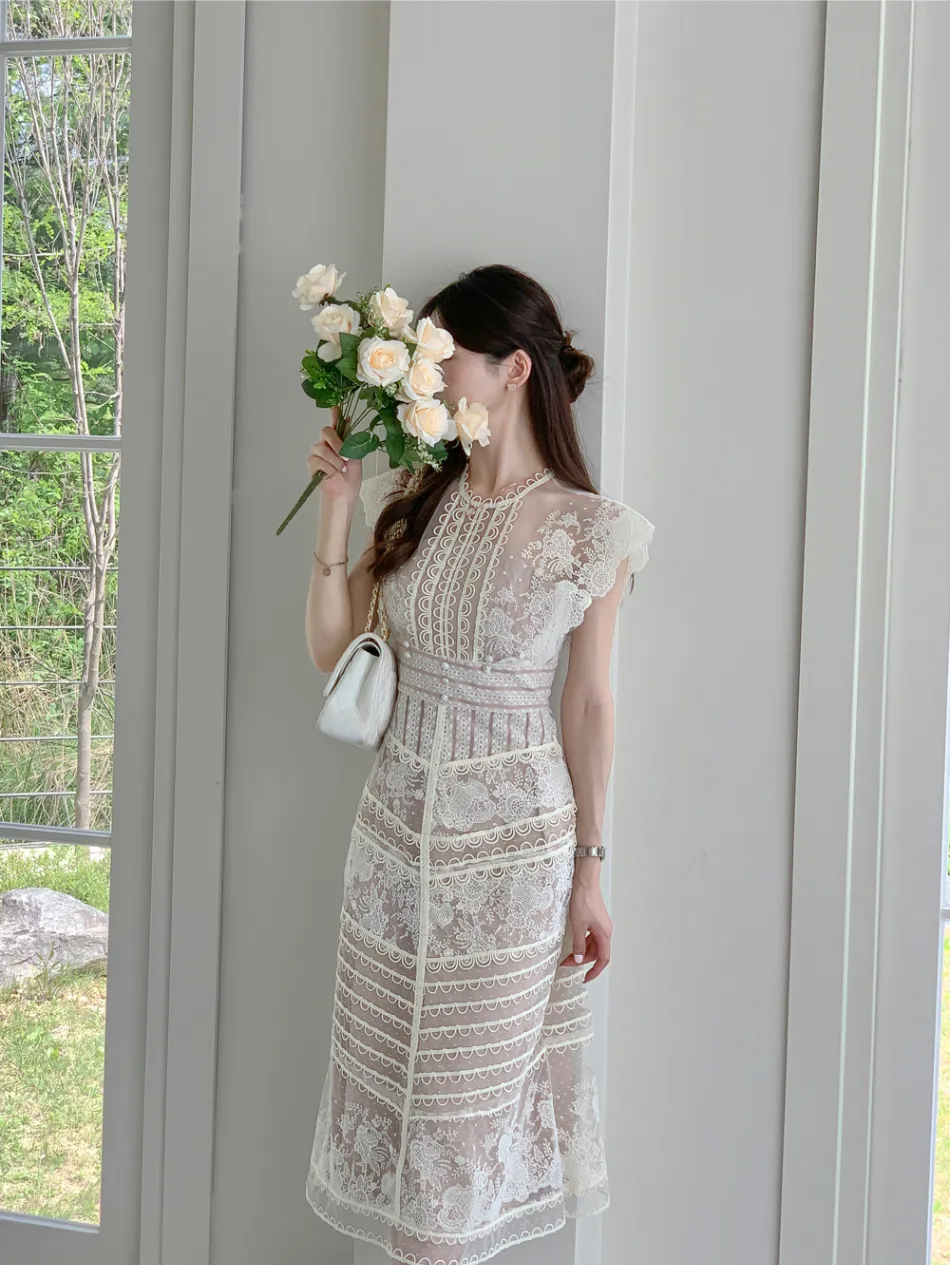 シースルーレースロングワンピース | レディースファッション通販 - DHOLIC 