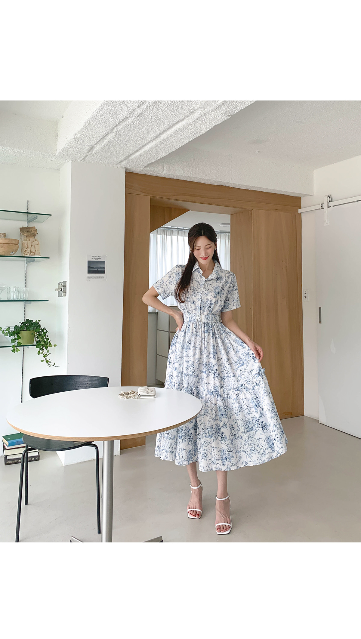 パターンカラーネック半袖ワンピース | レディースファッション通販