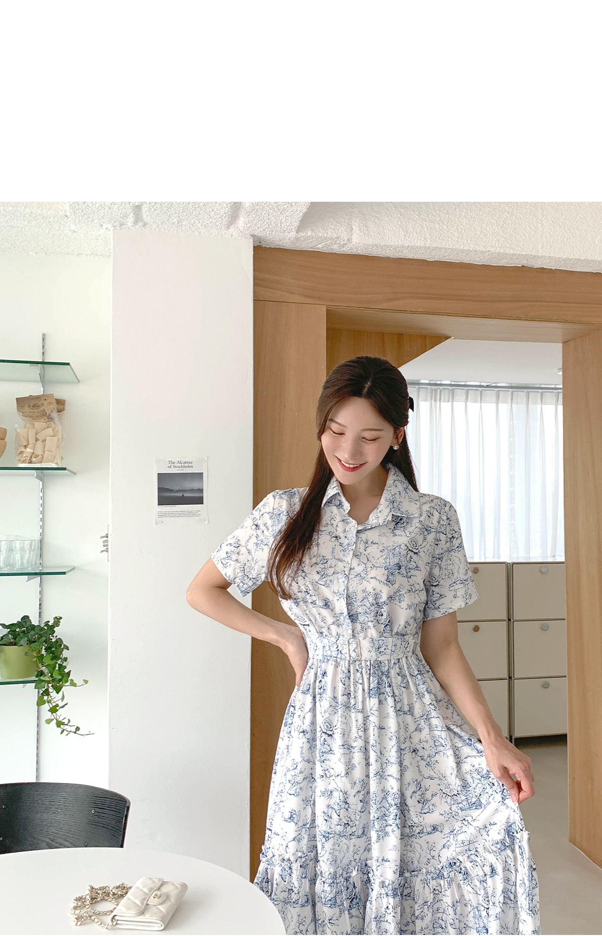 パターンカラーネック半袖ワンピース | レディースファッション通販