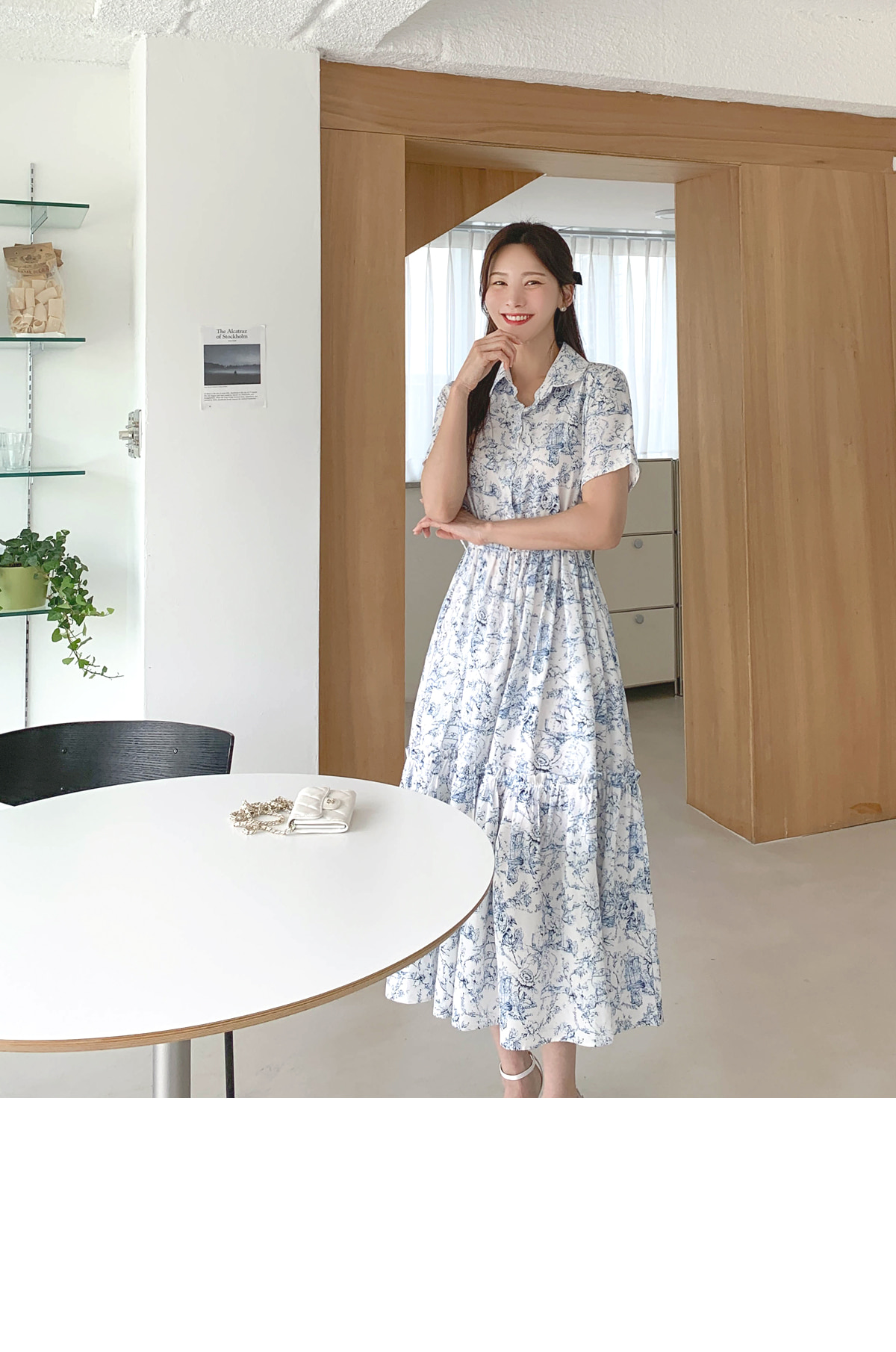 パターンカラーネック半袖ワンピース | レディースファッション通販