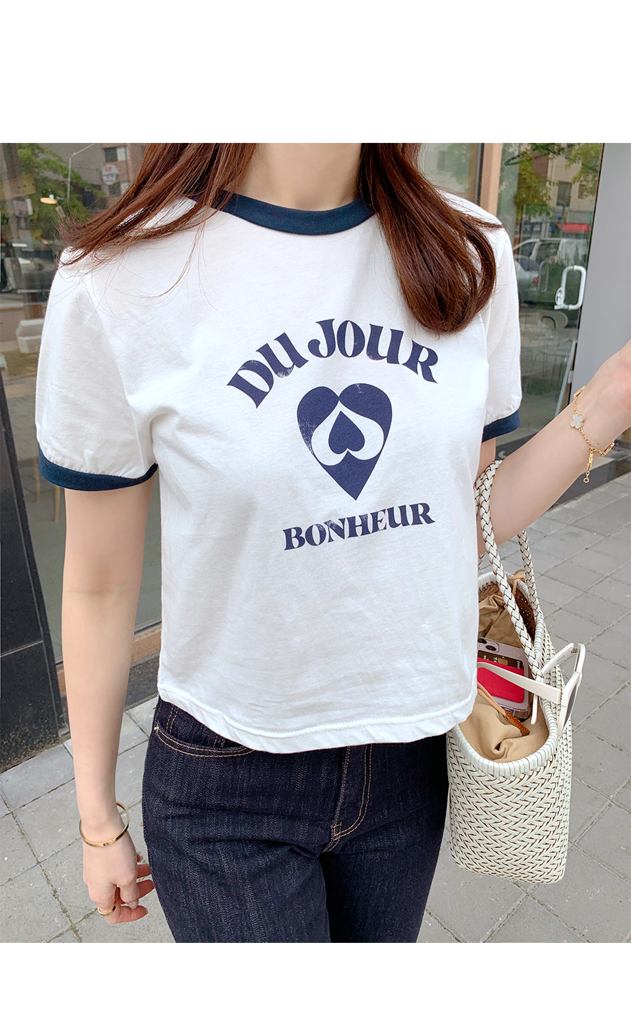 ハートプリントリンガーTシャツ | レディースファッション通販 - DHOLIC