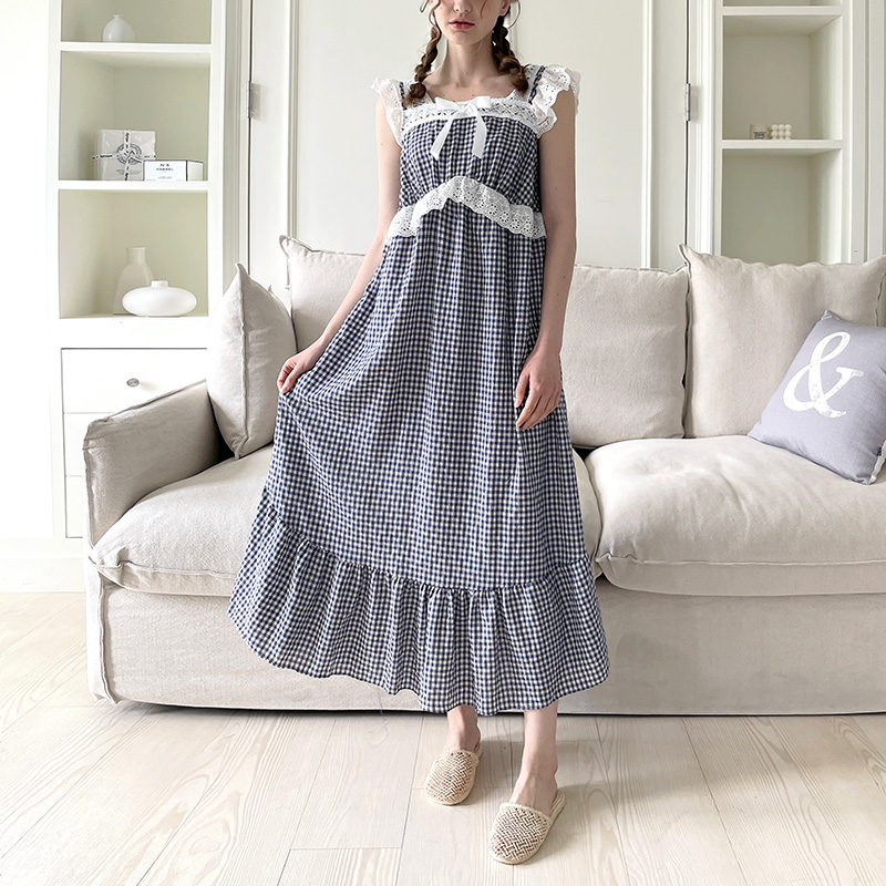 ギンガムチェックレースパジャマワンピース | レディースファッション