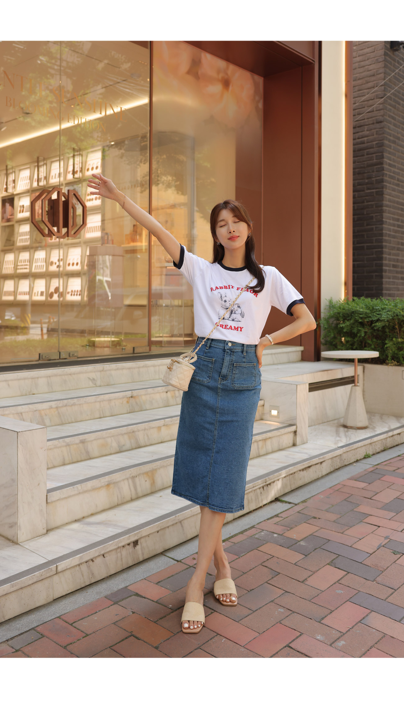 フロントツーポケストレートデニムスカート | レディースファッション