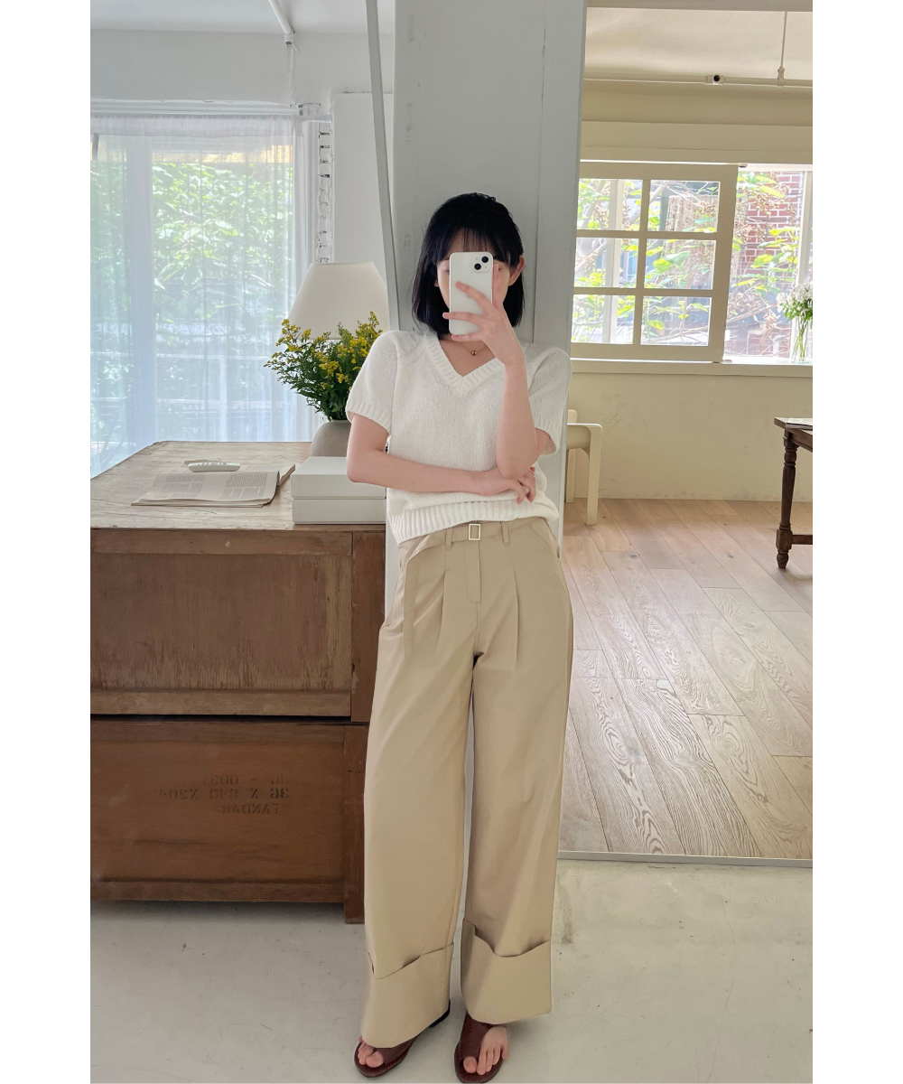 ベルト付ロールアップワイドパンツ | レディースファッション
