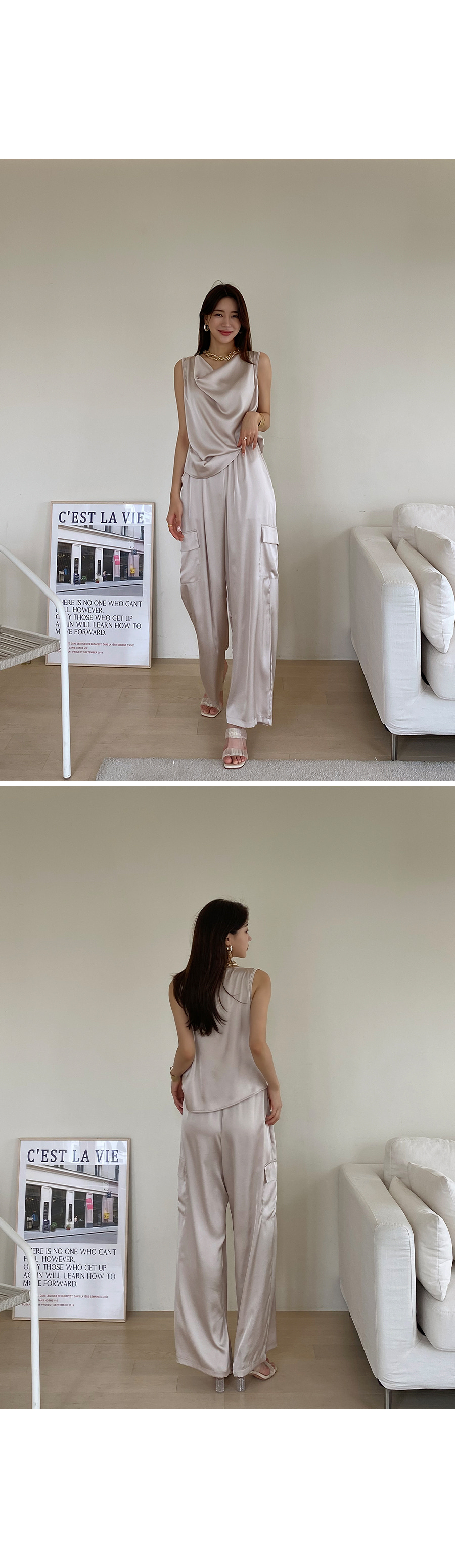 サテンドレープネックノースリーブ | レディースファッション サテンドレープネックノースリーブ | レディースファッション