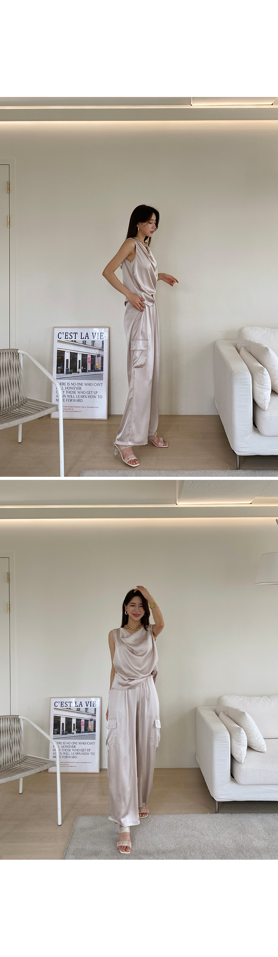 サテンドレープネックノースリーブ | レディースファッション