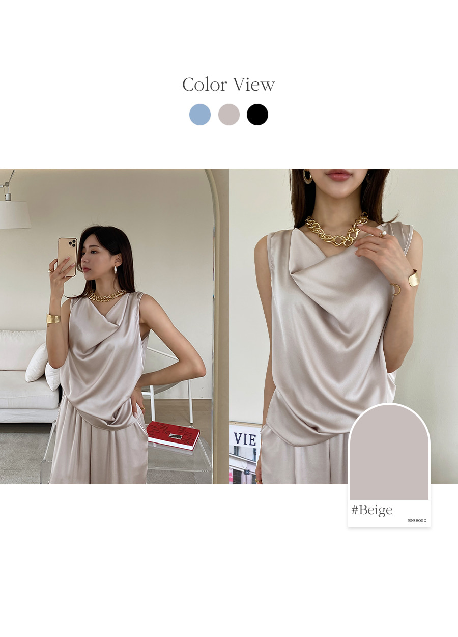 サテンドレープネックノースリーブ | レディースファッション