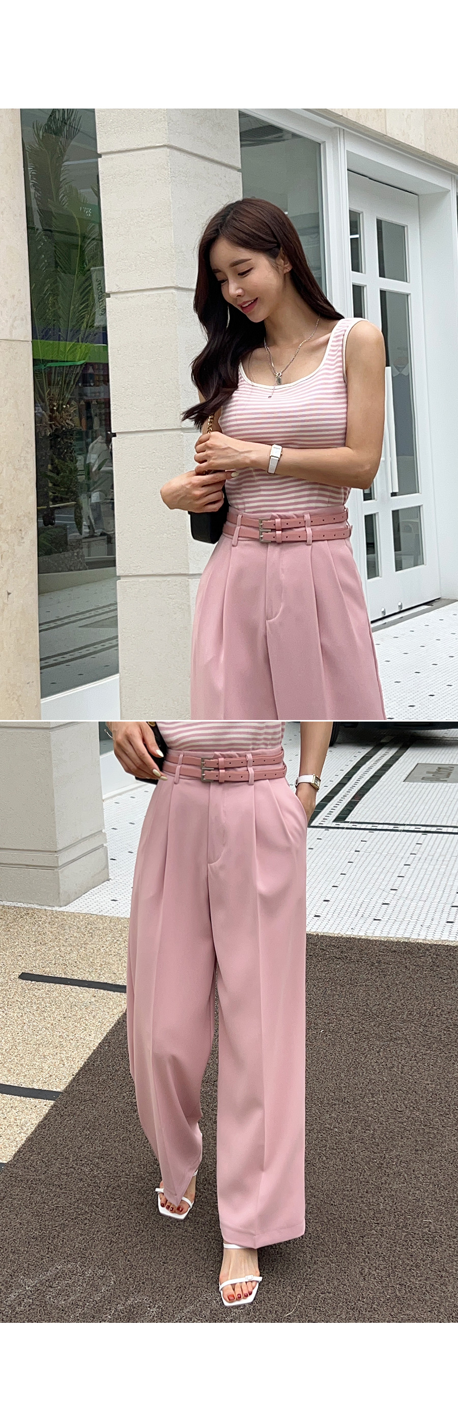 ベルト付き　wide tuck slacks I-SOOK スラックス パンツ ベルト付きタックワイドスラックス