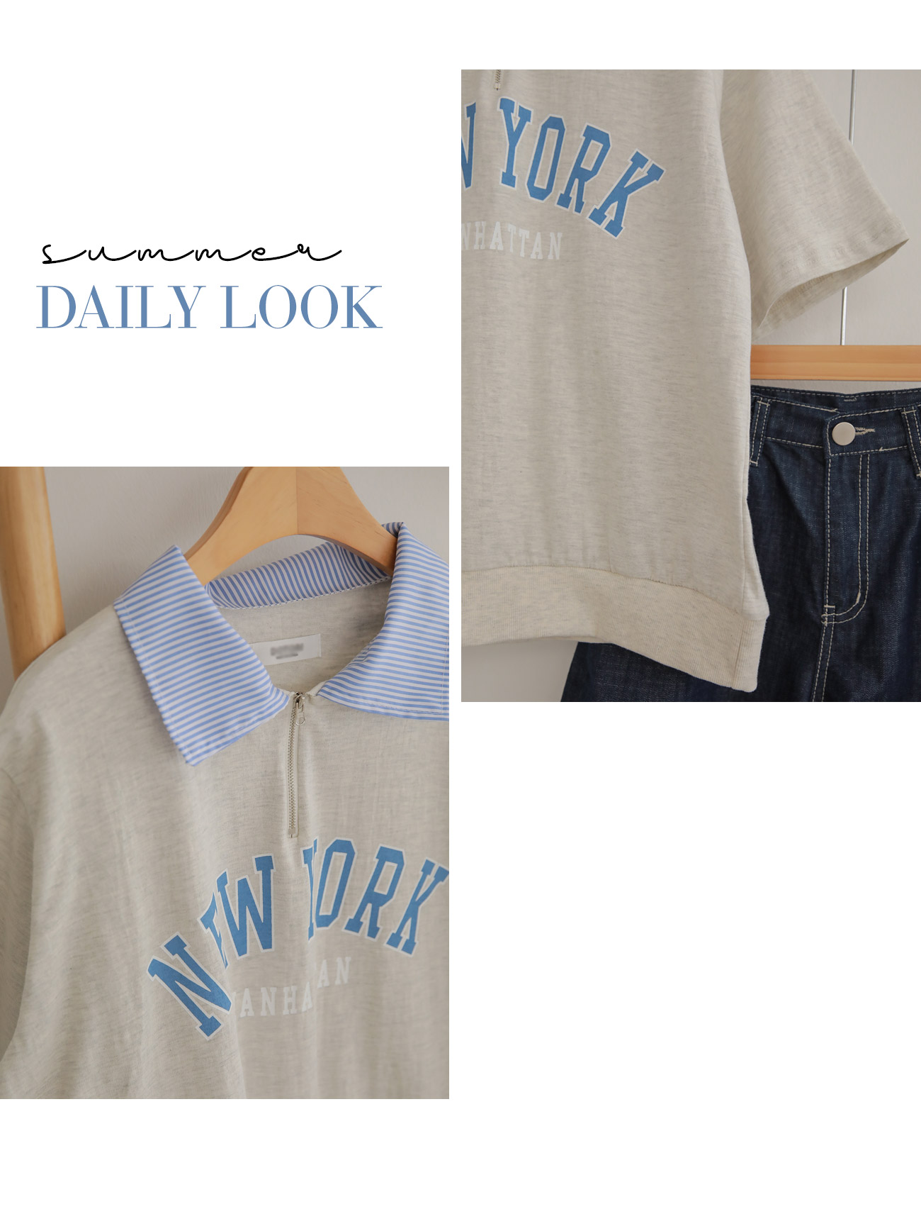 襟付きハーフジップ半袖スウェット | レディースファッション通販 - DHOLIC