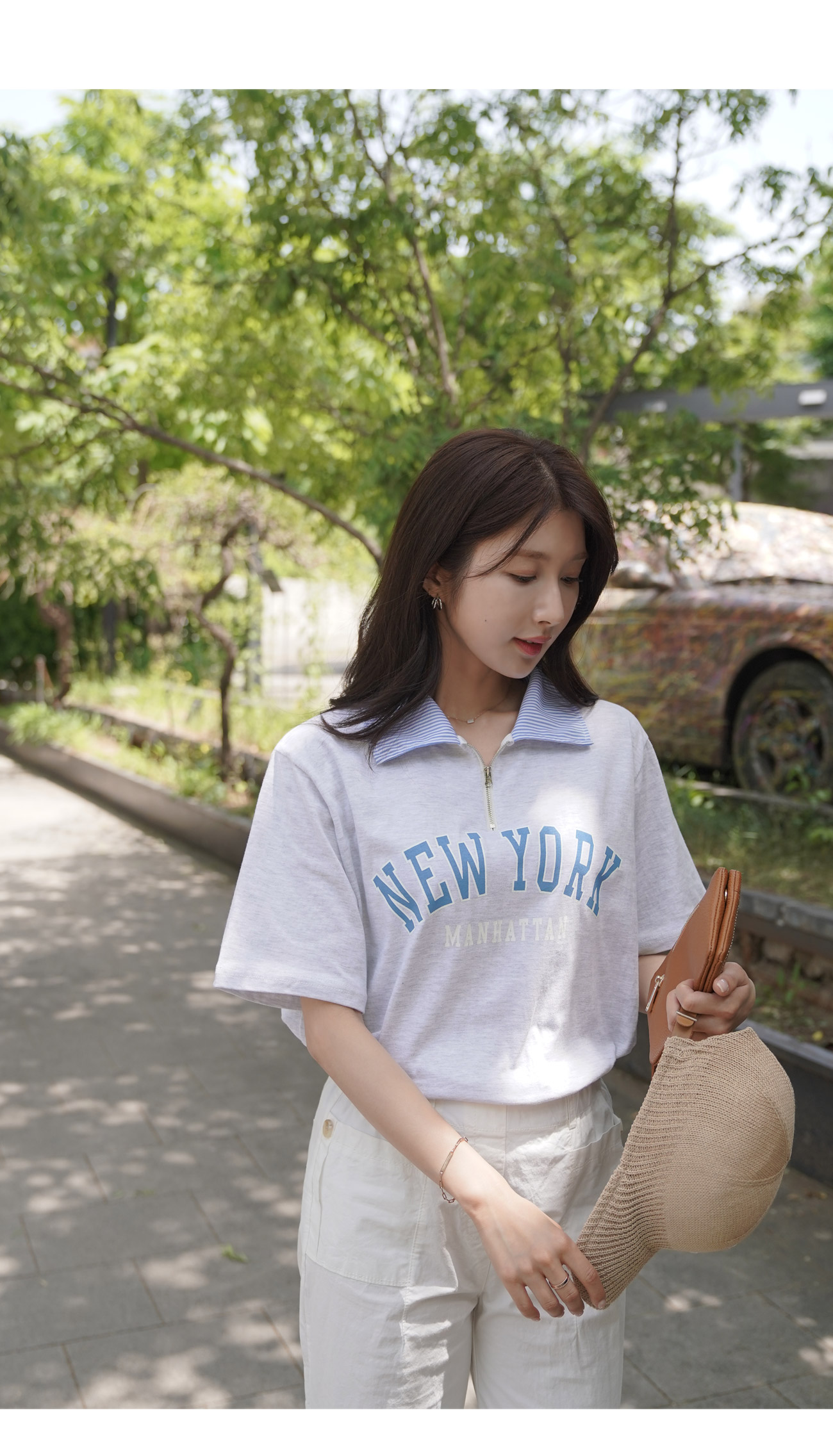 襟付きハーフジップ半袖スウェット | レディースファッション通販 - DHOLIC