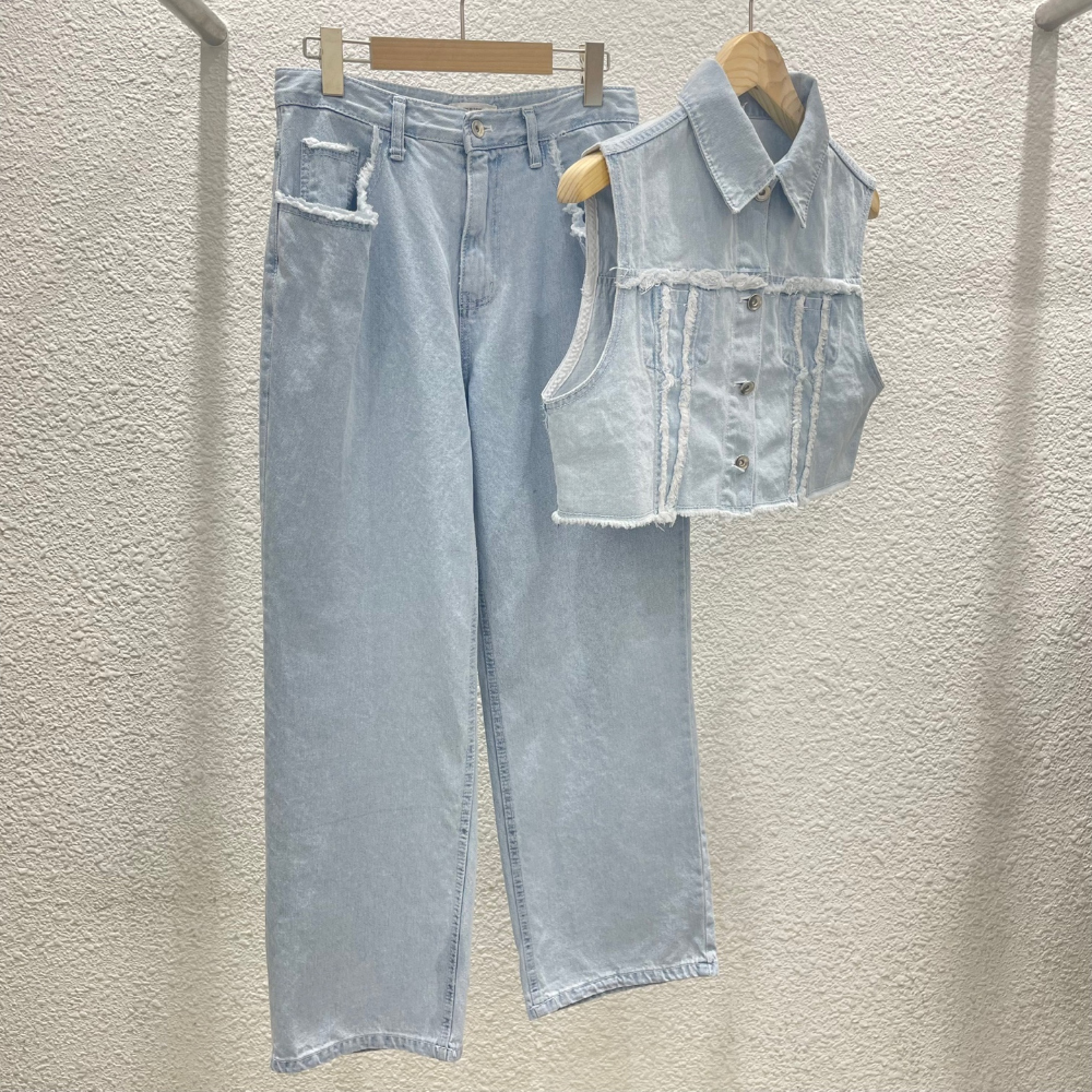 フリンジクロップドデニムベスト レディースファッション通販 DHOLIC