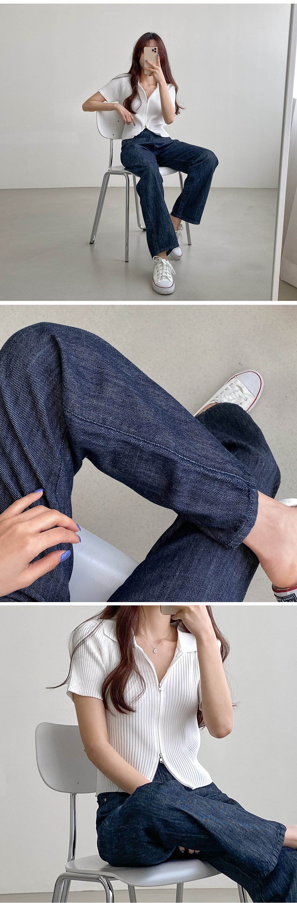 ダブルジップアップカラー半袖カーディガン | レディース