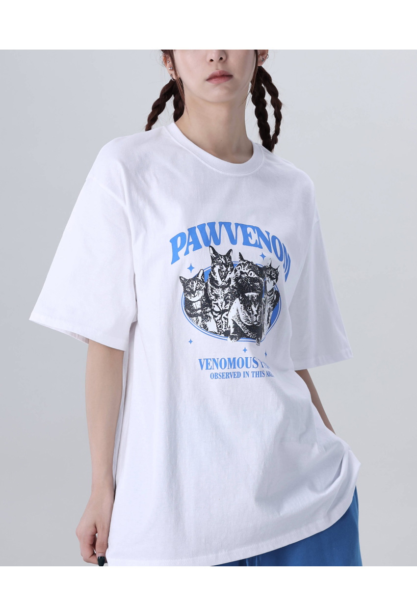 青と白のプリーツ加工半袖Tシャツ キャットプリント半袖Tシャツ | レディースファッション通販 - DHOLIC