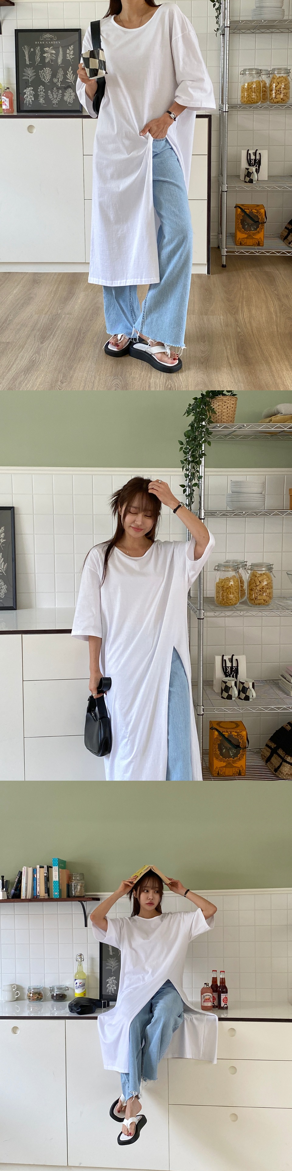 ディープスリットロングTシャツ | レディースファッション通販
