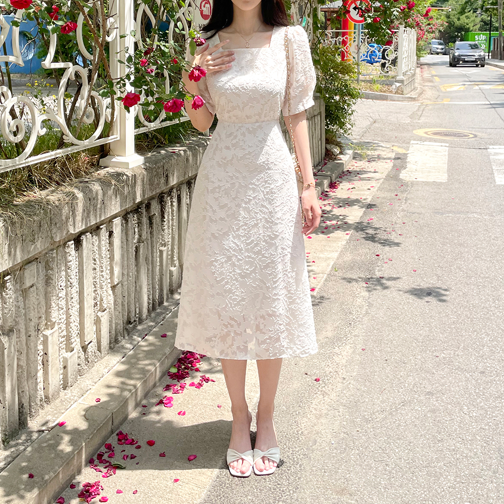 スクエアネックレース半袖ワンピース | レディースファッション通販