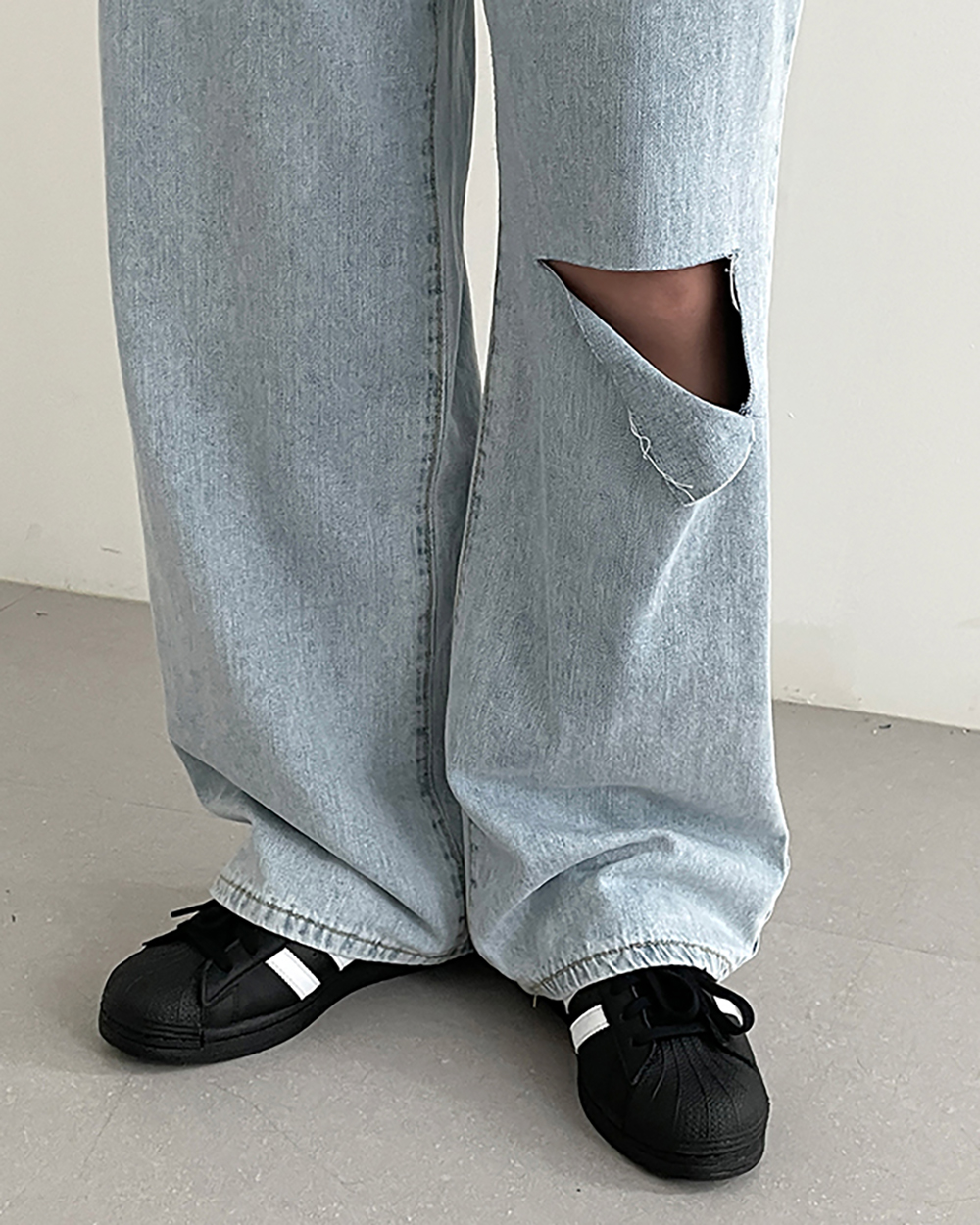 DHOLIC カッティングワイドデニムパンツ M カッティングワイドデニムパンツ | レディースファッション通販