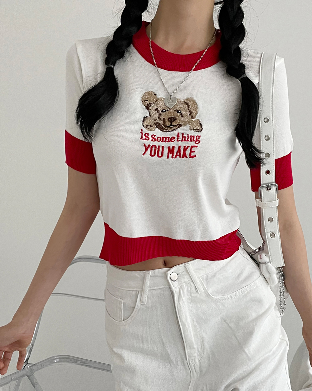 ベア刺繍半袖ニット | レディースファッション通販 - DHOLIC