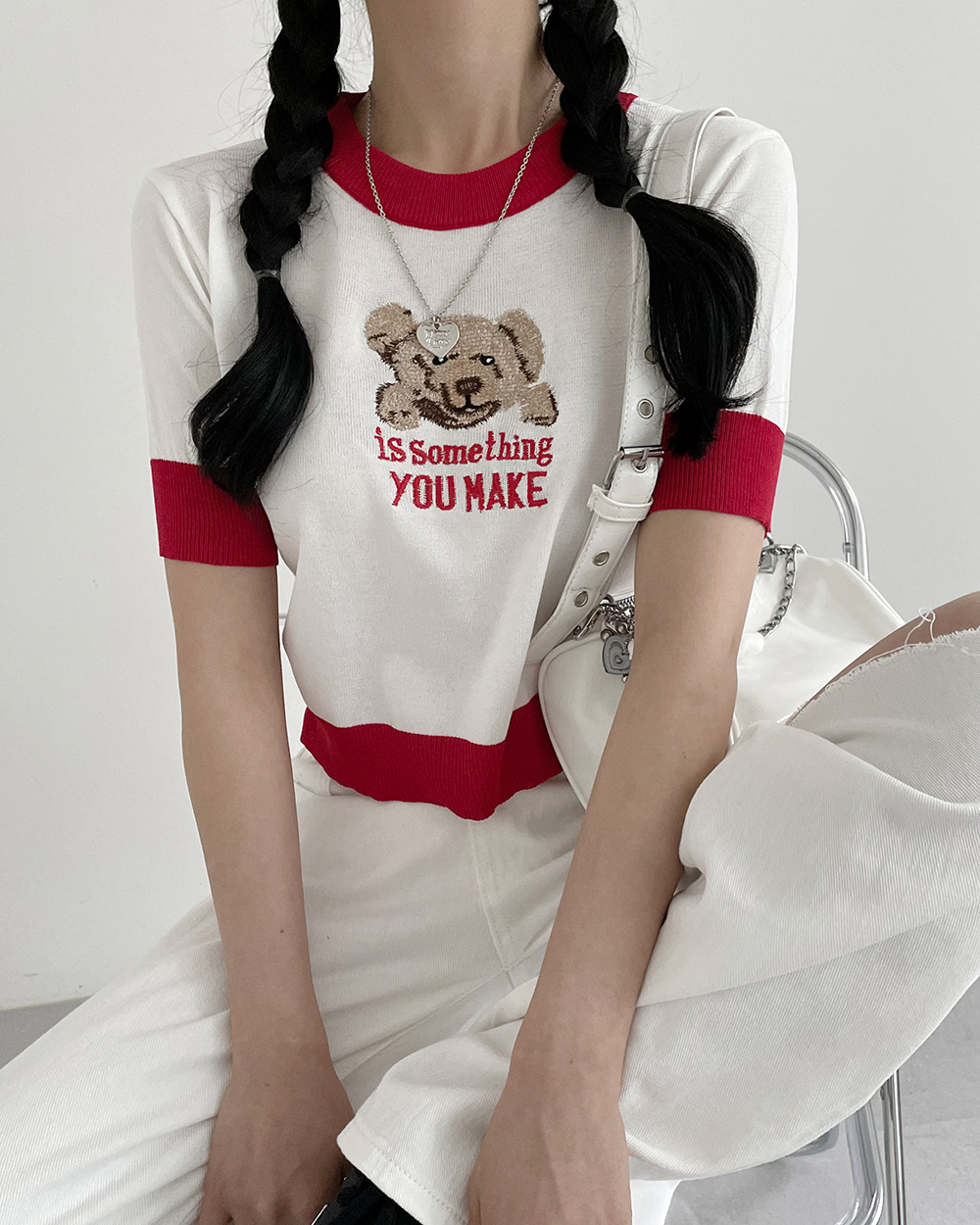 Chamoisdepo⭐新品未使用未着用/42sizeМ/ウール素材/半袖ニット ベア刺繍半袖ニット | レディースファッション通販 - DHOLIC