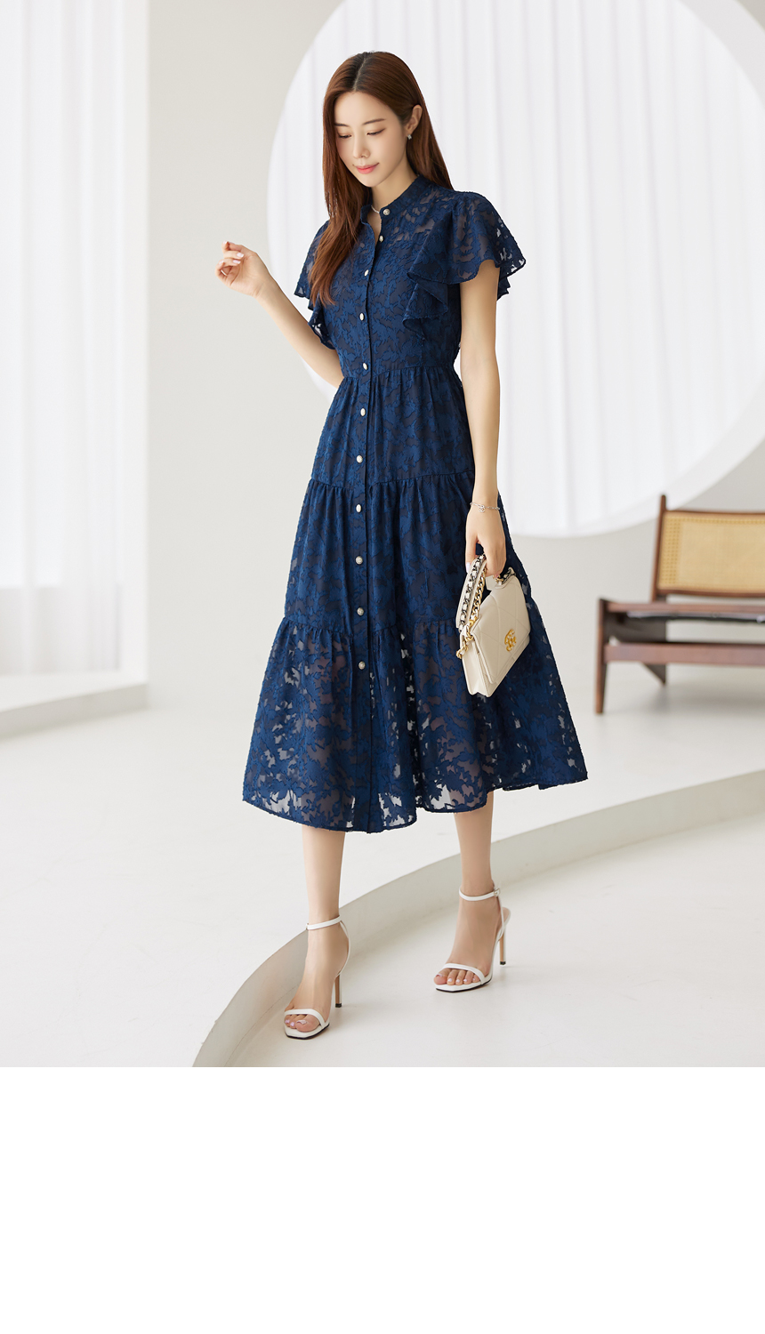 【HOBBS】パープル×レース◇高級感◇フィット&フレアワンピース フリルスリーブレースワンピース | レディースファッション通販