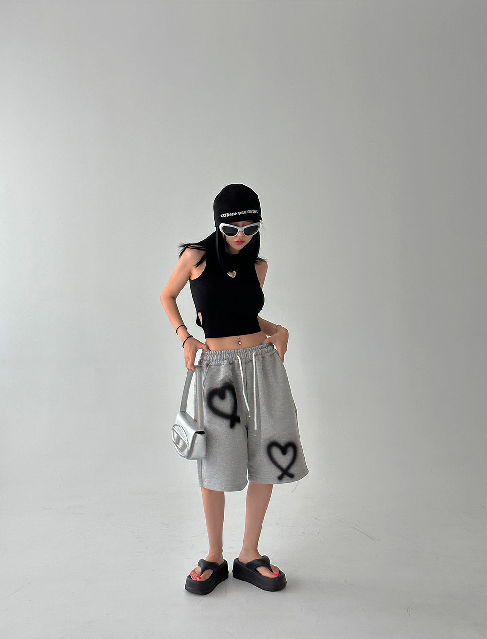 スプレーハートユニセックスハーフパンツ | レディースファッション