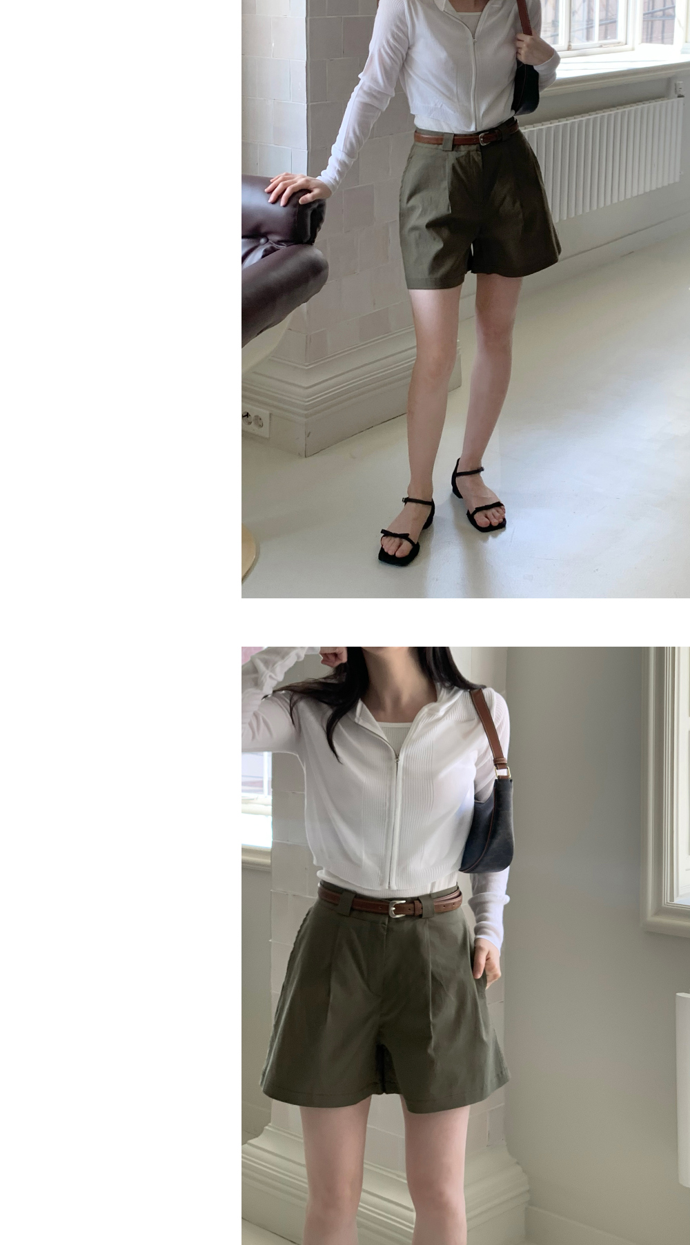 ワンタックコットンショートパンツ(カーキ) | レディース