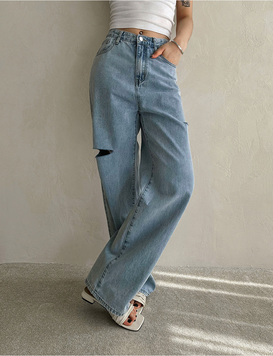 高身長向けサマーカットワイドデニムパンツ | レディース