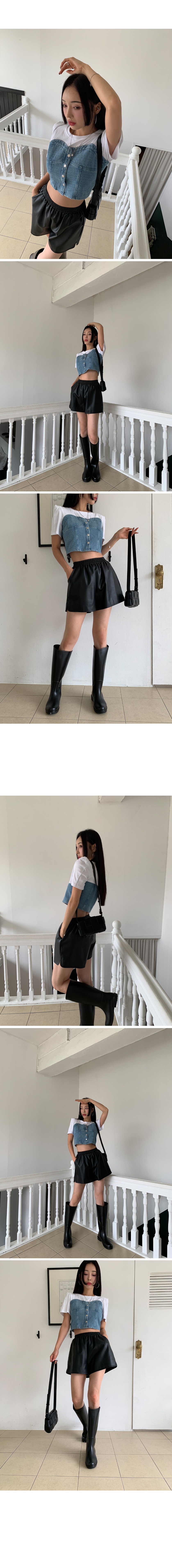 デニムビスチェレイヤード半袖Tシャツ | レディースファッション