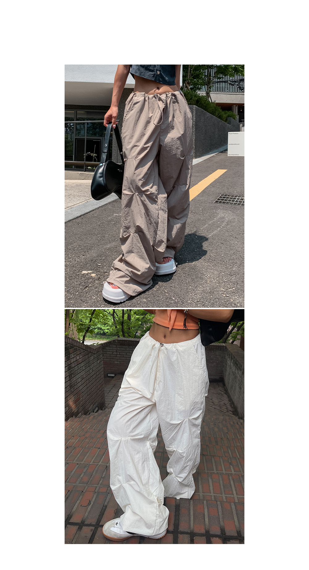 シャーリングナイロンワイドパンツ | レディースファッション