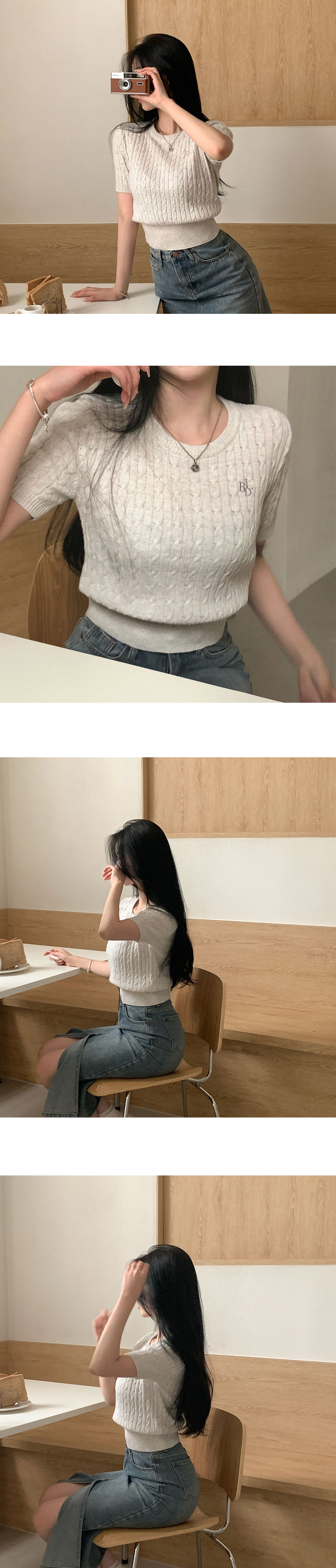 beidelli made]ミニロゴケーブル半袖ニット(ラウンドネック