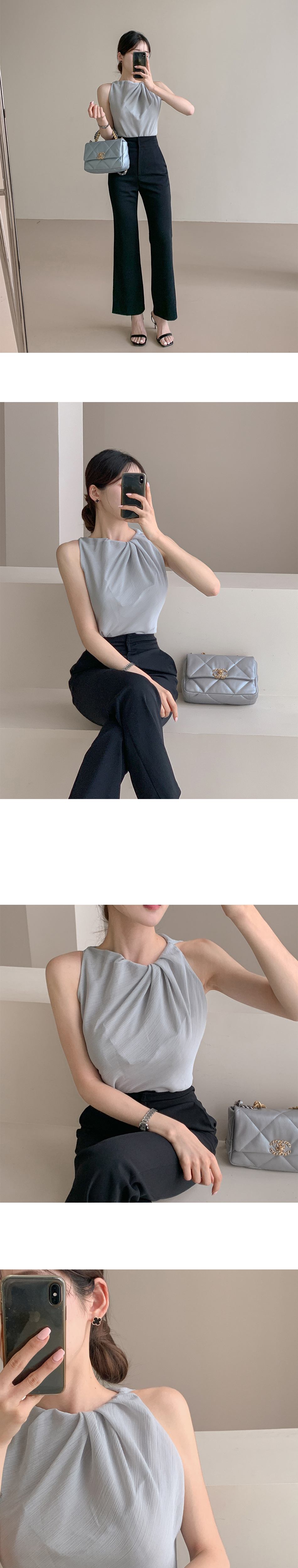 MA_JULIUS グレー ドレープネック ノースリーブトップス ドレープネックノースリーブブラウス | レディースファッション