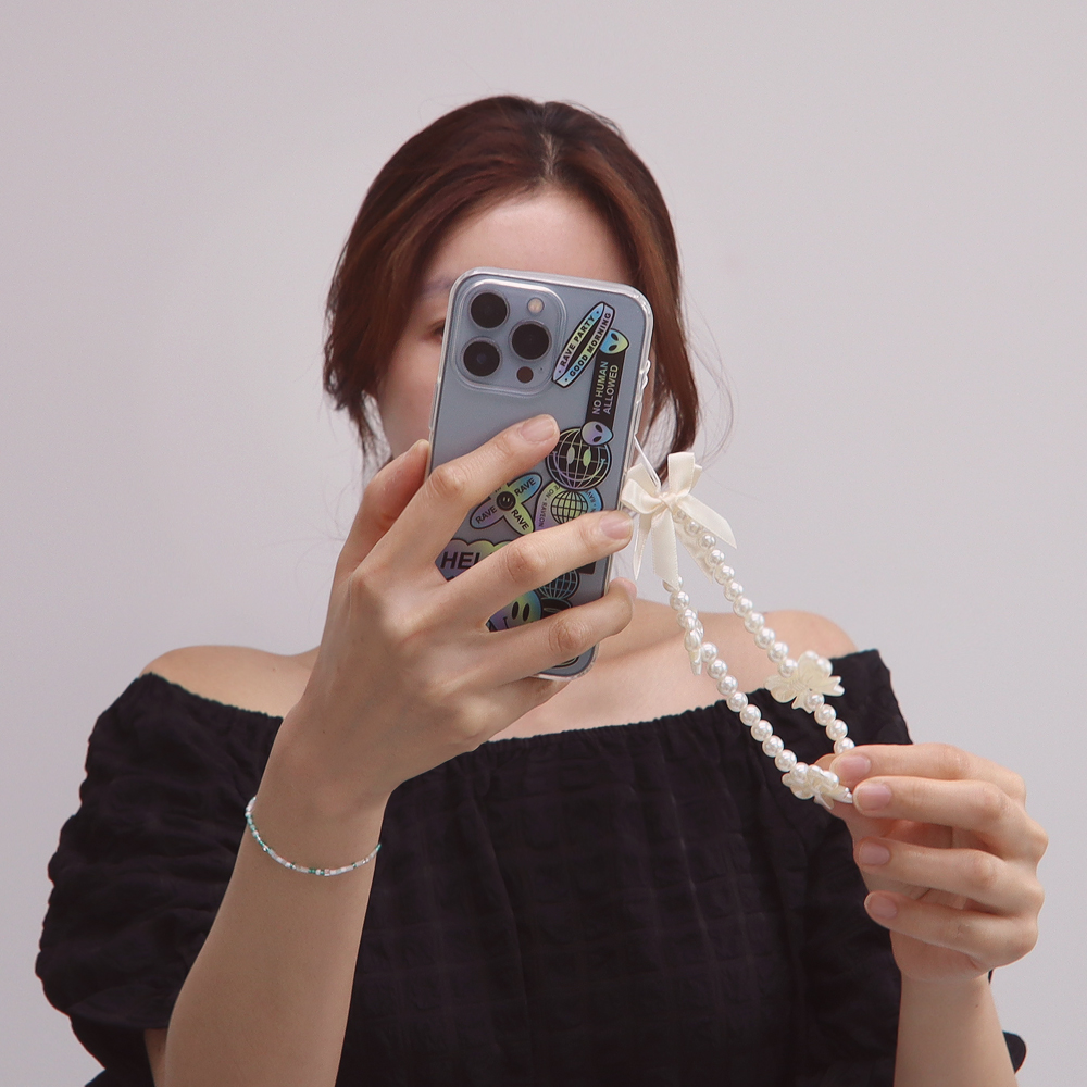 リボンハートエコパールスマホストラップ | レディース