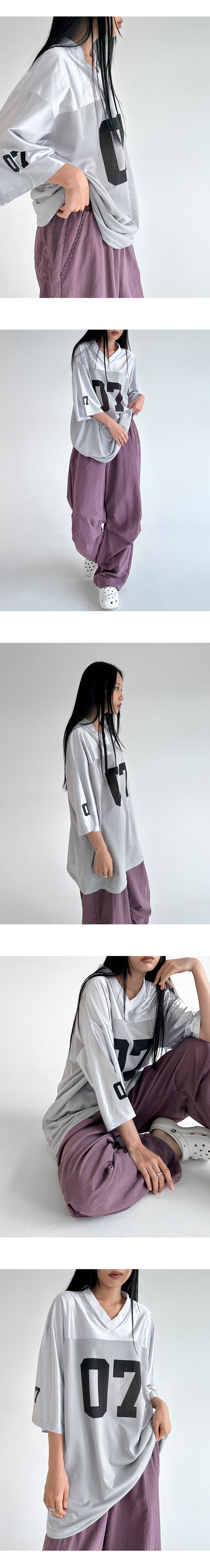 Vネックナンバーメッシュ半袖Tシャツ | レディースファッション通販