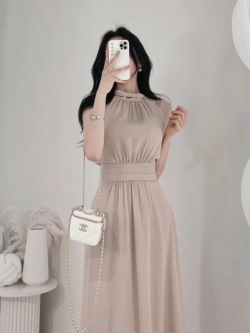 ホルターシャーリングシフォンワンピース | レディースファッション 