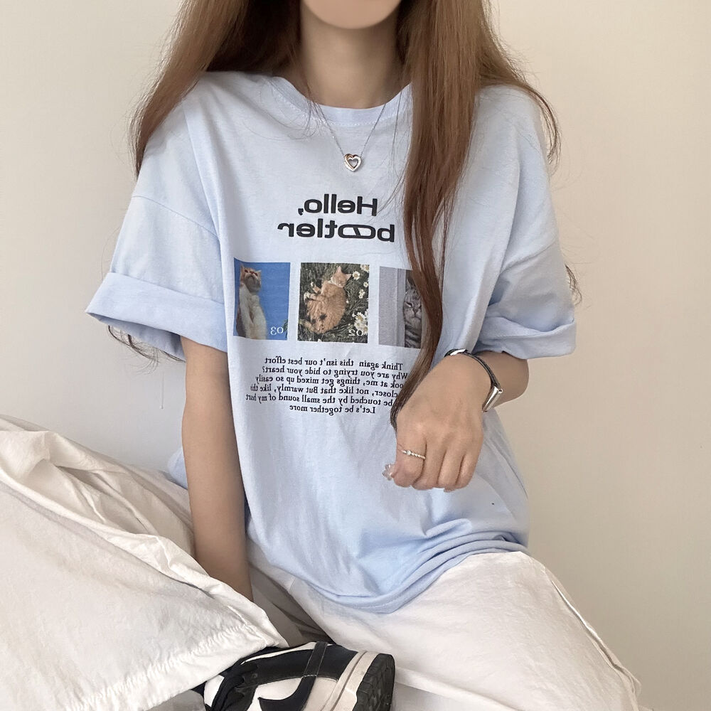 キャットフォトプリント半袖Tシャツ | レディースファッション通販