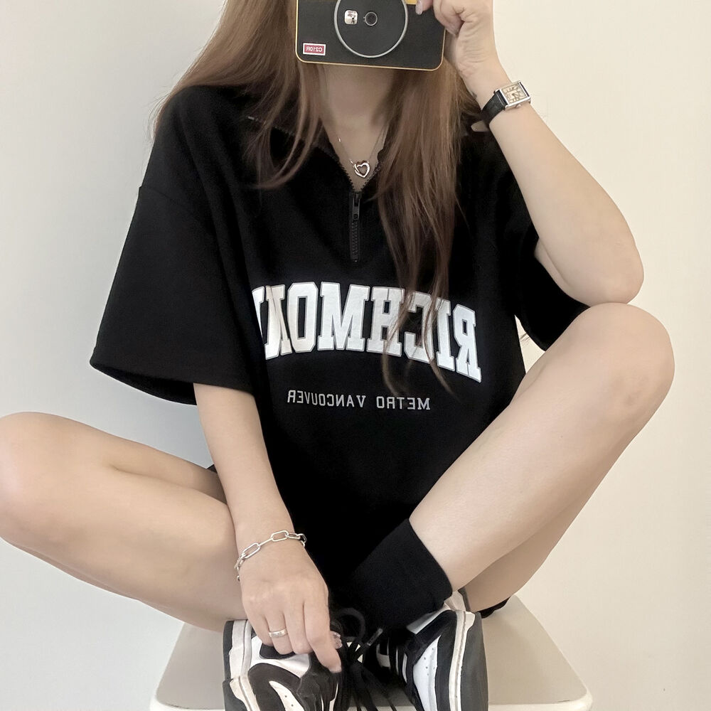 英字ハーフジップ半袖Tシャツ | レディースファッション通販 - DHOLIC