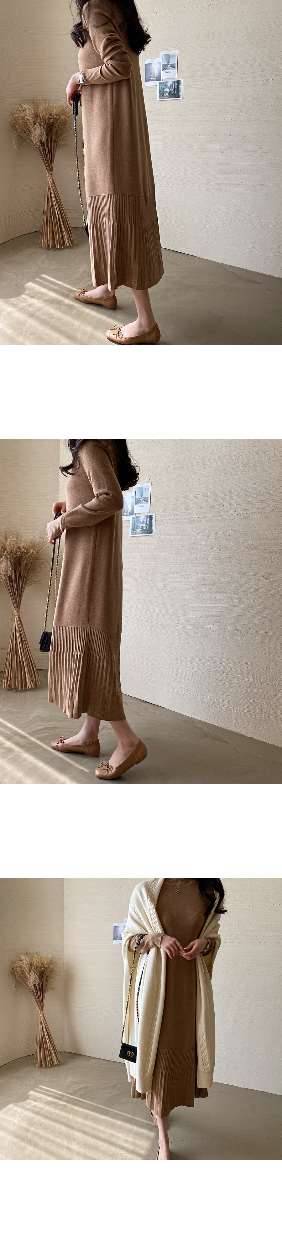 裾プリーツニットロングワンピース | レディースファッション