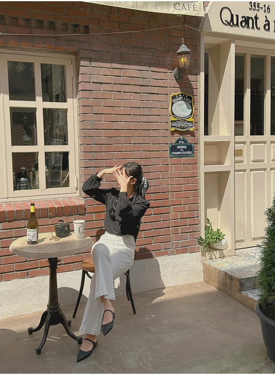 RIRINCO カラーネックタイシャーリングブラウス