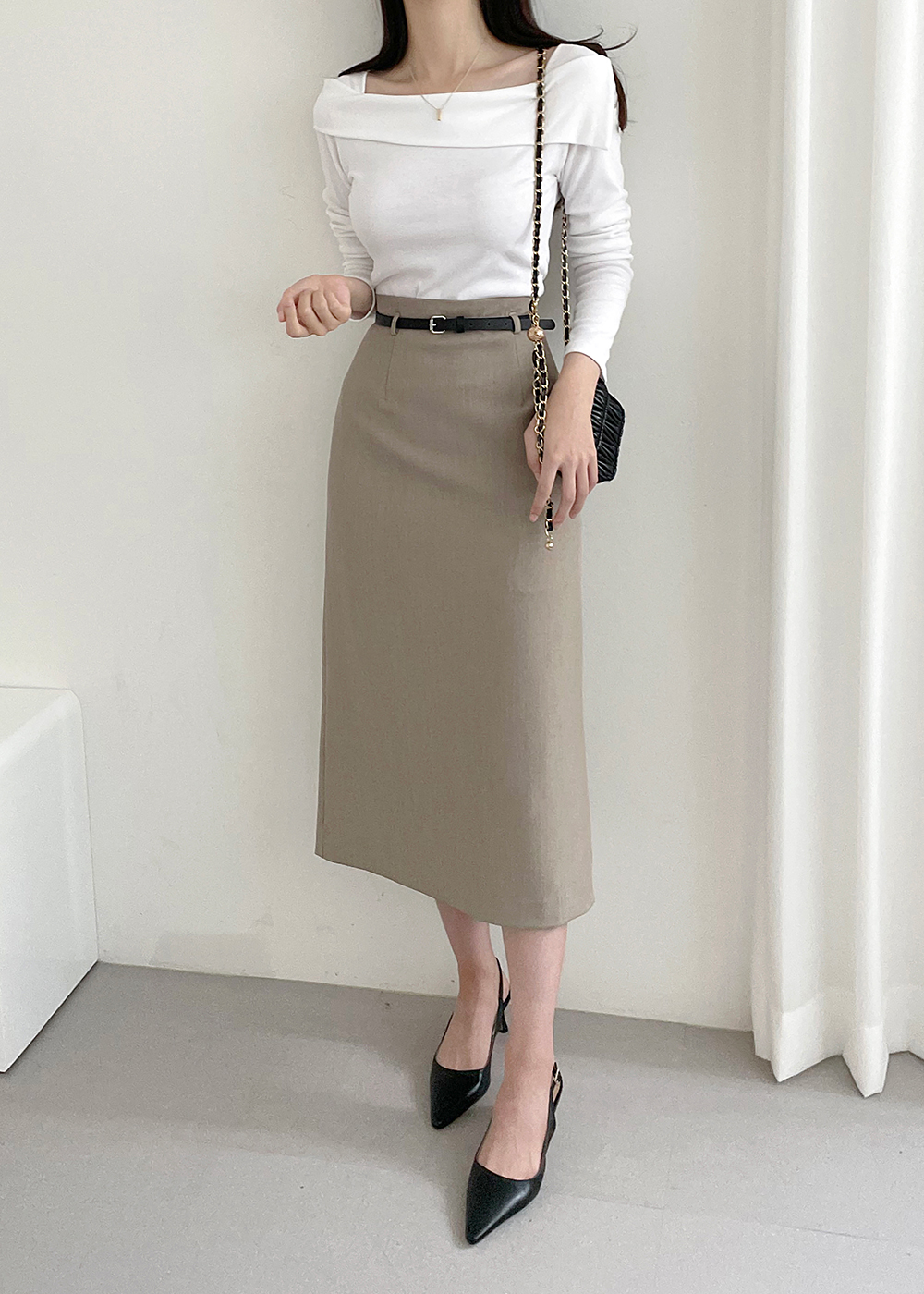ベルト付ハイウエストストレートスカート | レディースファッション